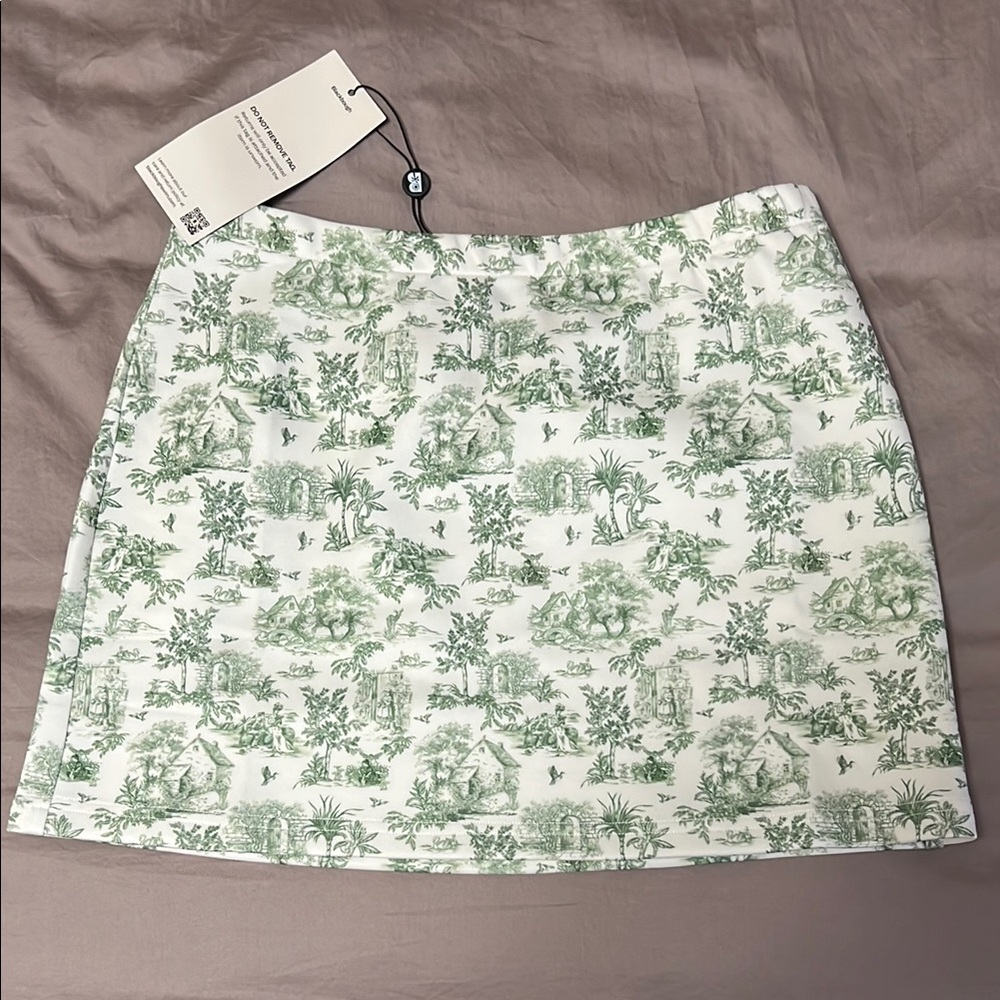Green and White Blackbough Mini Skirt